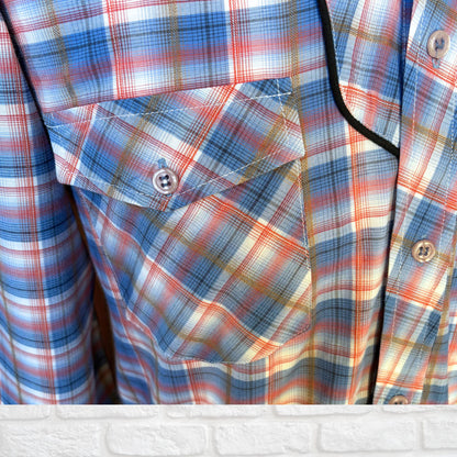 Vintage Checked Western Style Shirt with Black Piping  - Classic Retro Style. Approx UK size S- M ( men) 10-14 ( women)