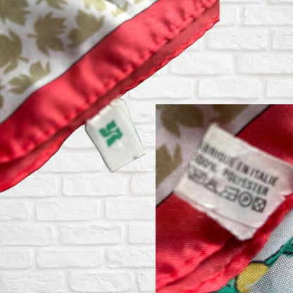 Stylish White, Red and Green Floral Italian Vintage Scarf. Great Gift idea