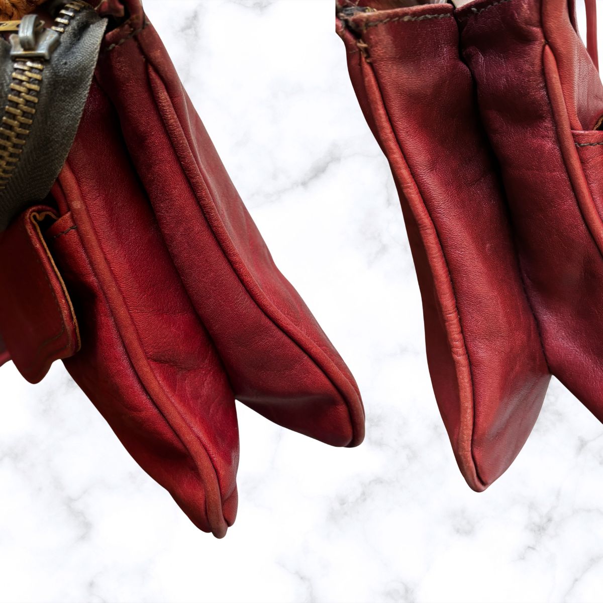 70s Dark Red Leather Vintage Shoulder / Top Handle Bag with Detachable Strap
