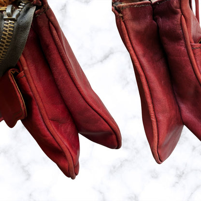 70s Dark Red Leather Vintage Shoulder / Top Handle Bag with Detachable Strap