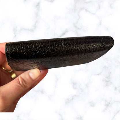 Vintage Textured Black Leather Clasp Top Purse/Wallet with Blue Tartan Insert  - Stylish and Practical