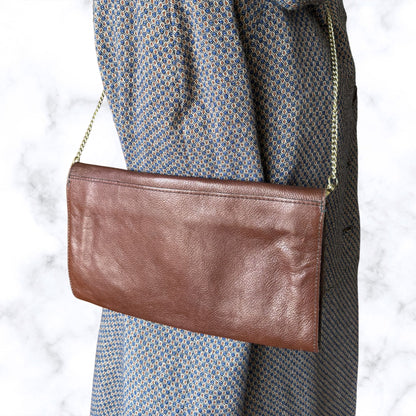 Vintage Brown Leather Envelope Bag with Detachable Chain Strap. The Cambridge Bag