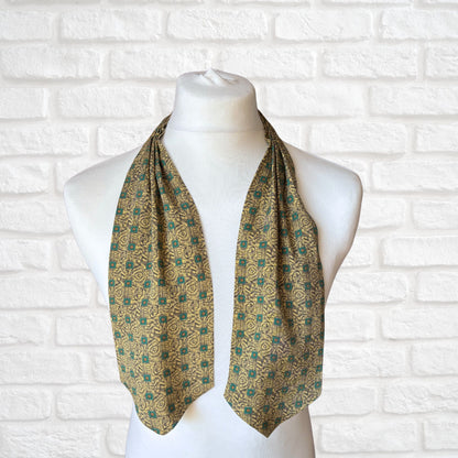 60s Mod Style Yellow, Black and Green Abstract Print Vintage Tootal Cravat