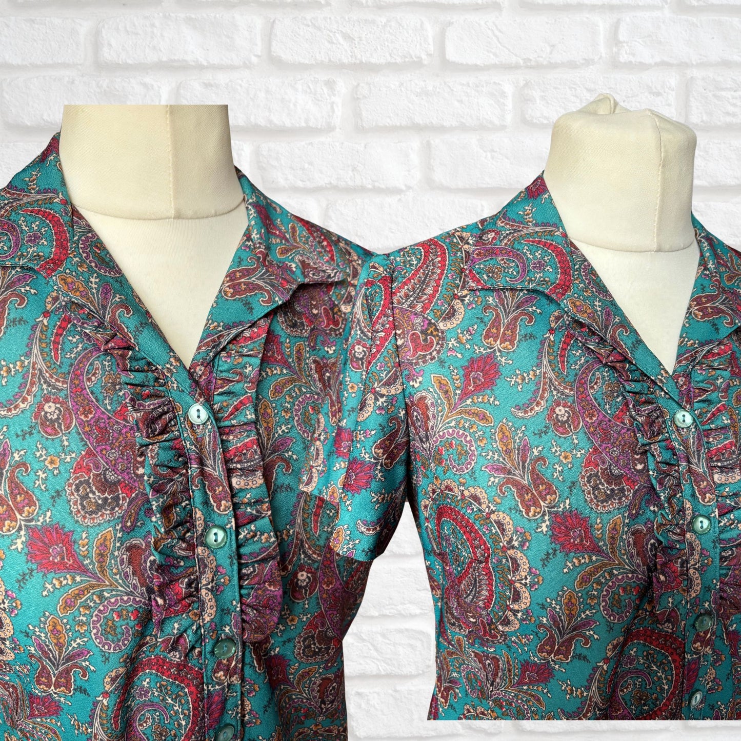 Vintage 70s Teal & Purple Paisley A-Line Mini Dress with Matching Belt. Approx UK size 14