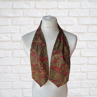 60s/70s Mod Style Red,Green, Yellow and Brown Paisley Print Vintage Tootal Cravat