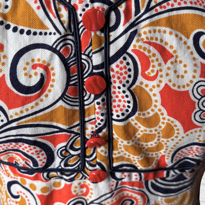 60s Psychedelic Print Summer Cotton Scooter Dress. Approx UK size 10