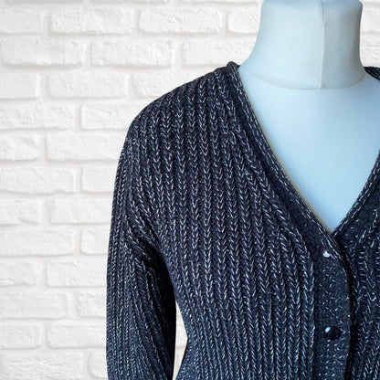 90s Black Cropped Long Sleeved Vintage Cardigan . Approx U.K. size 12-16