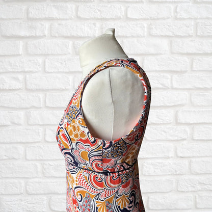 60s Psychedelic Print Summer Cotton Scooter Dress. Approx UK size 10