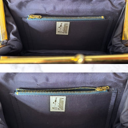 Navy Blue Miss Salisbury Vintage Top Handle Bag with Wooden Detail