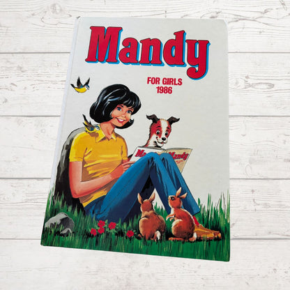 Vintage 1986 Mandy for Girls annual on a white background 
