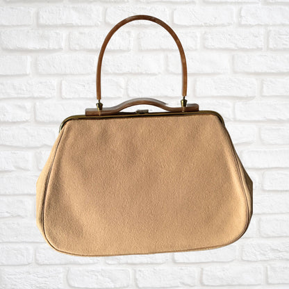 Vintage 1950s Tan Wool Felt Handbag with Lucite Handle - Charles S Kahn Inc, Florida
