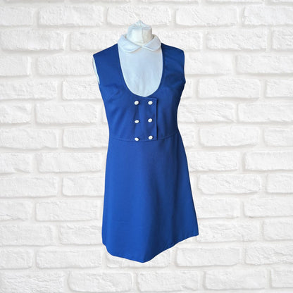 60s Navy Blue & White Mod Style Vintage Scooter Dress. Approx UK Size 8-10