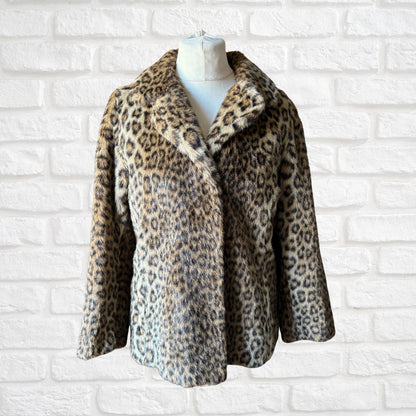 Vintage 1970s Leopard Print Astraka Faux Fur Coat – Made in England. Approx UK size 10-12