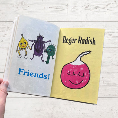 Colourfully illustrated childrens book on a white surface 