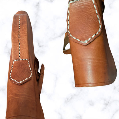 Classic Vintage Large Tan Leather Unisex Satchel with Buckle Front