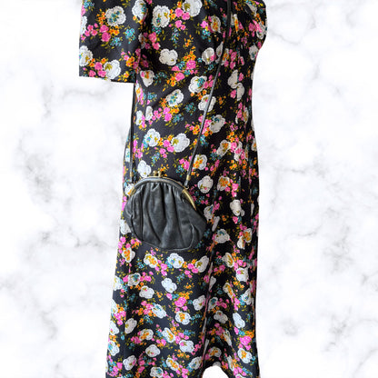 Vintage Black Leather Small Bag/ Purse with Cross Body Strap. Perfect for Nights Out/ Festivals