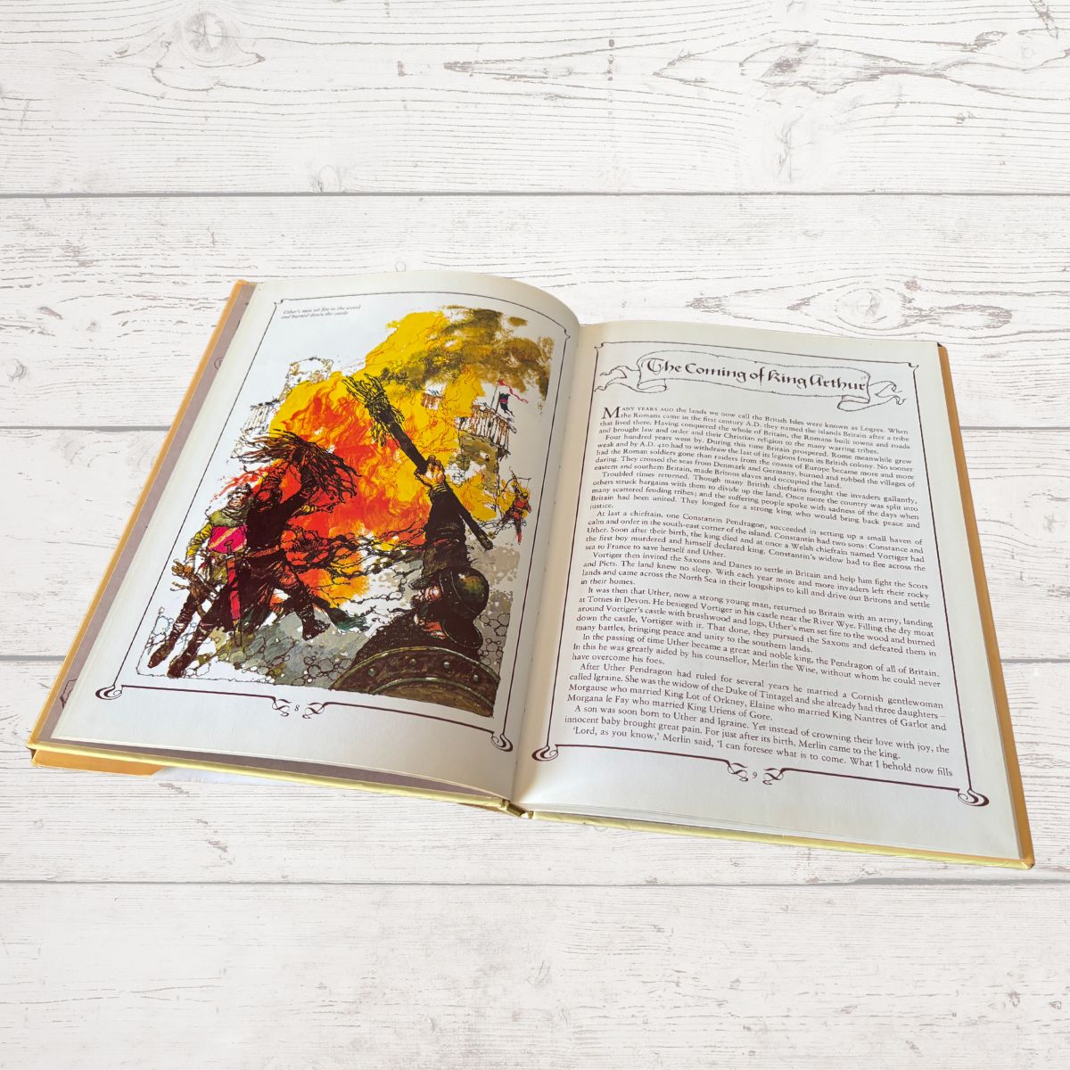 Vintage book of Arthurian legends illustrated by Victor Ambrus on a white background 