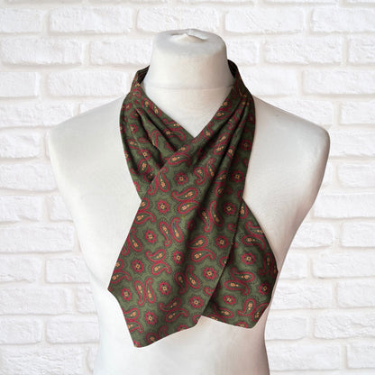 60s Mod Style Green,Red, Black and Yellow Paisley Print Vintage Tootal Cravat