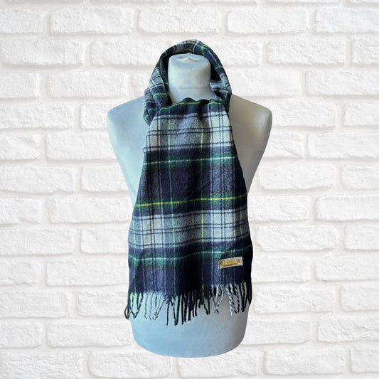 Navy Blue Tartan Super Soft Vintage Scarf with Fringing. Great Gift Idea