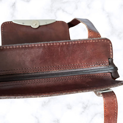 Dark Brown Leather Vintage Shoulder Bag by Icci. Stylish and Secure