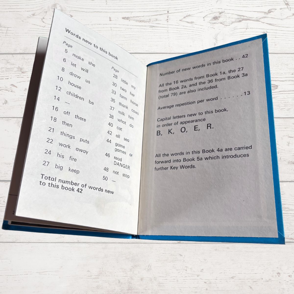 Open book with text on a wooden surface