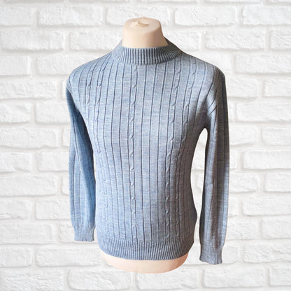 Vintage blue ribbed cable knit crew neck sweater. Approx UK size 12-14(w) sml to med (m)
