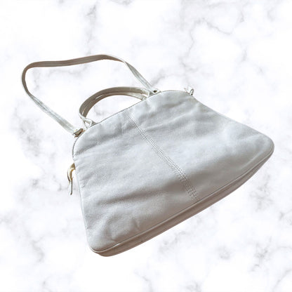 White Leather 70s Vintage Shoulder and top handle Bag by Sandix. Stylish and Secure