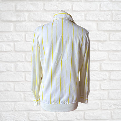 Vintage 1970s White Cotton Blend Shirt With Yellow Stripes . Approx UK size 10-12