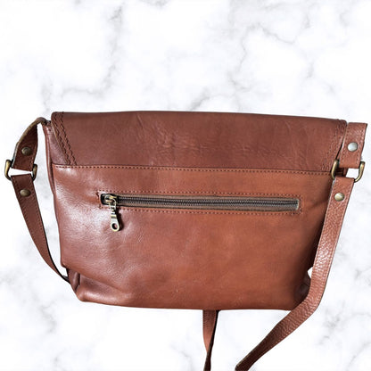 Large Brown Leather Vintage Shoulder/Crossbody Bag with Adjustable Strap