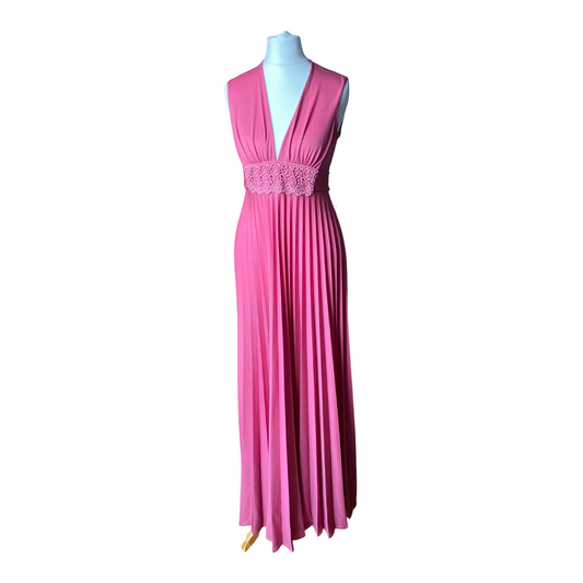 Pink deep v Grecian style sleeveless 70s maxi dress 