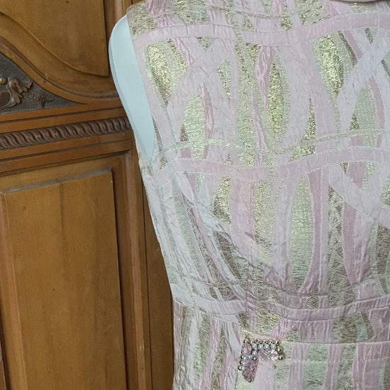 Video of pink  and gold brocade 60s shift dress 