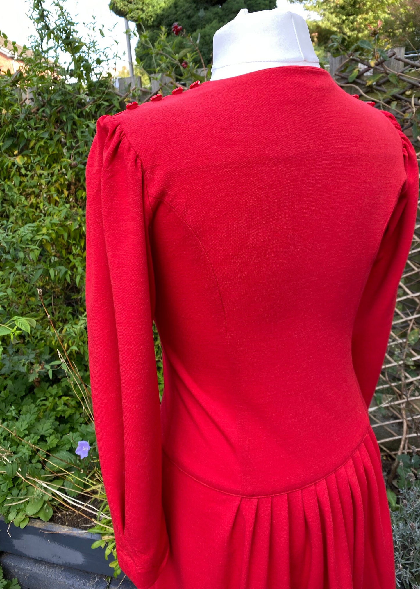 80s red long sleeved midi dress by Lanz Originals . Approx UK size 12 -14