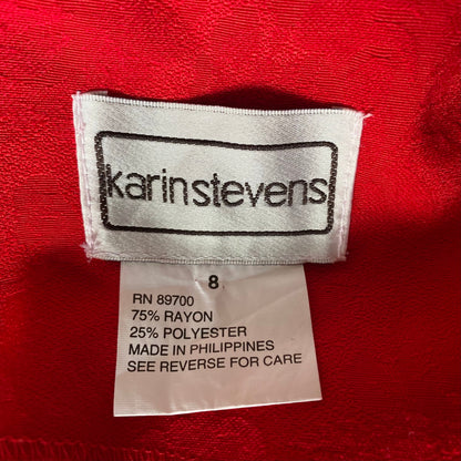 90s red rayon sleeveless dress by Karin Stevens. Approx  U.K. size 12-14