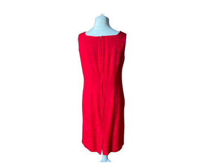 90s red rayon sleeveless dress by Karin Stevens. Approx  U.K. size 12-14