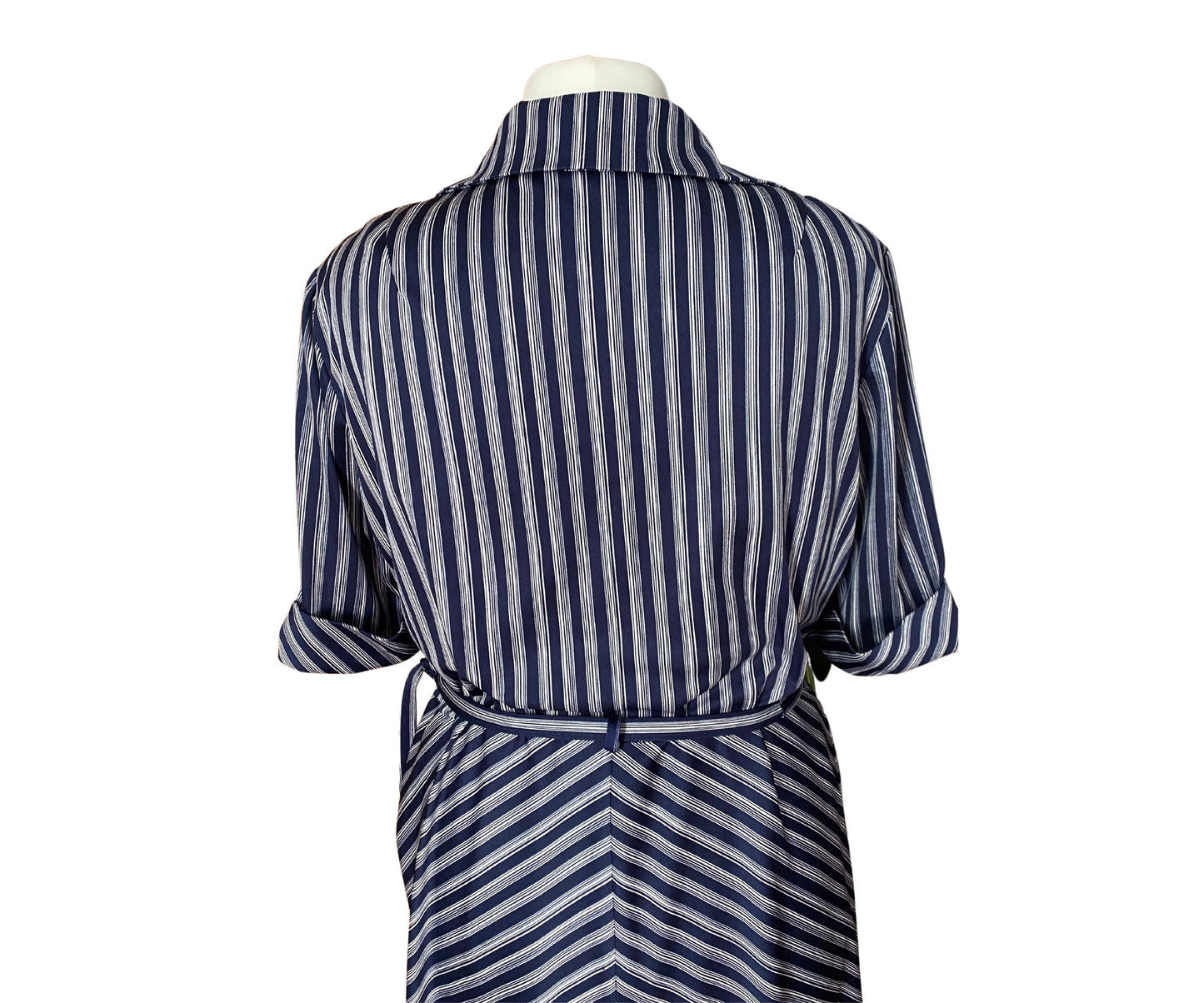 70s blue and white striped midi dress. Approx  U.K size 18-20