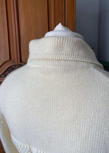 70s cream, shawl collar belted wool/ acrylic cardigan. Approx UK size 12 -16.