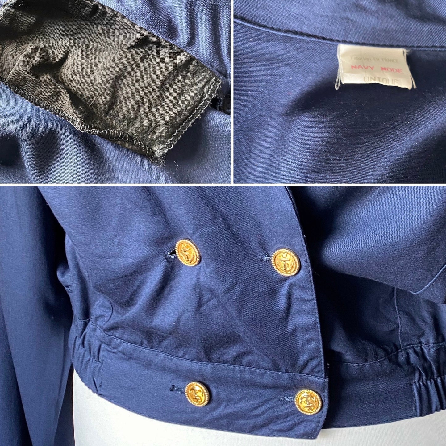 80s blue sailor style jacket with military style detailing. Approx UK size 16-18