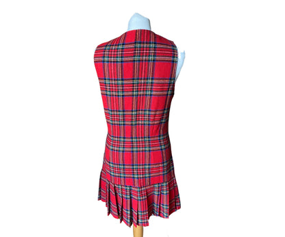 Vintage tartan mini dress. Plaid pinafore with metal buttons and pleated  skirt. 90s Grunge style. Approx UK size 6-8
