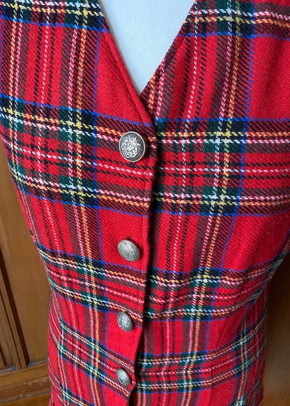 Vintage tartan mini dress. Plaid pinafore with metal buttons and pleated  skirt. 90s Grunge style. Approx UK size 6-8