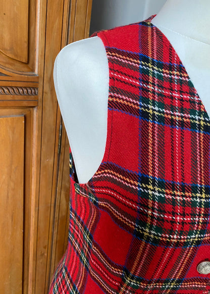 Vintage tartan mini dress. Plaid pinafore with metal buttons and pleated  skirt. 90s Grunge style. Approx UK size 6-8