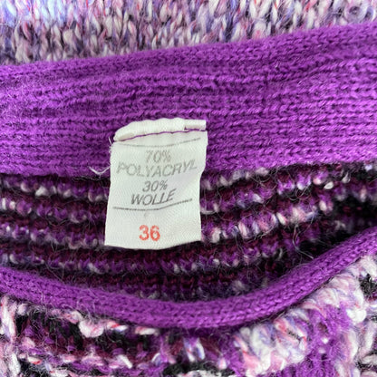 80s lilac and purple abstract print scoop neck jumper. Approx UK size 10-12
