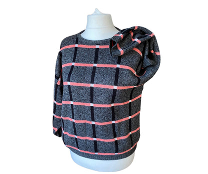 80s grey, pink, white and black geometric print jumper. Approx UK size 16-22 (w) L - XXL (m)