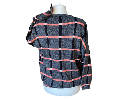 80s grey, pink, white and black geometric print jumper. Approx UK size 16-22 (w) L - XXL (m)