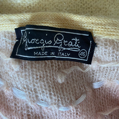 Vintage yellow, pink and lilac cropped mohair cardigan. Approx U.K. size 10-14