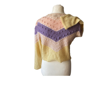 Vintage yellow, pink and lilac cropped mohair cardigan. Approx U.K. size 10-14