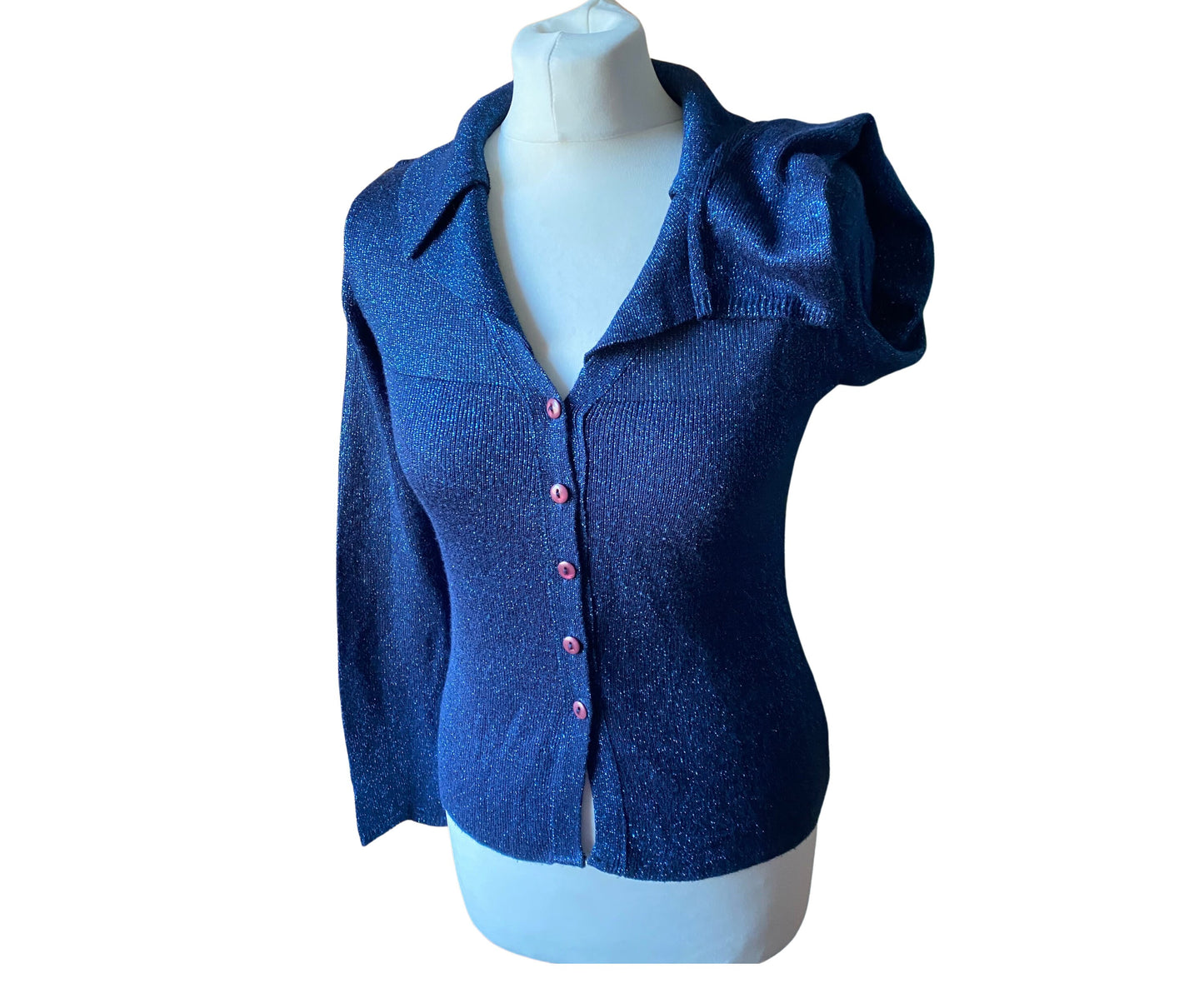 90s blue sparkly lightweight cardigan /top .Approx UK size 8-10