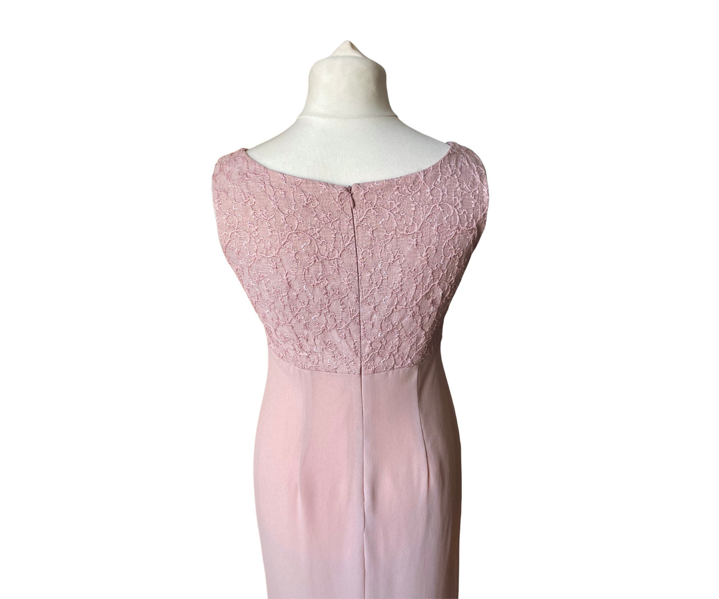 90s pink maxi sleeveless shift dress with brocade bodice. . Approx  U.K. size 10-12