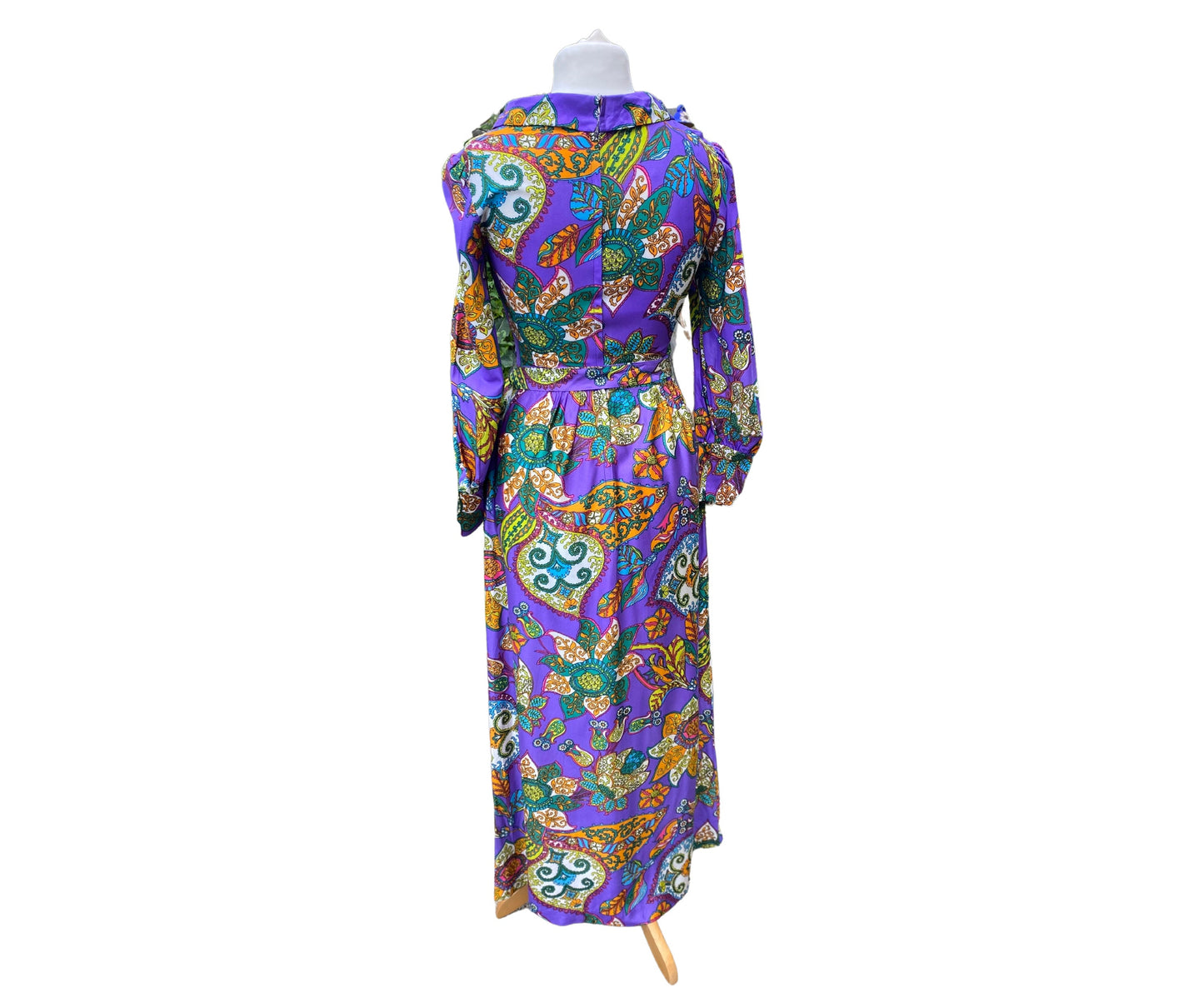 60s /70s purple paisley, long sleeved maxi dress . Approx UK size 10-12