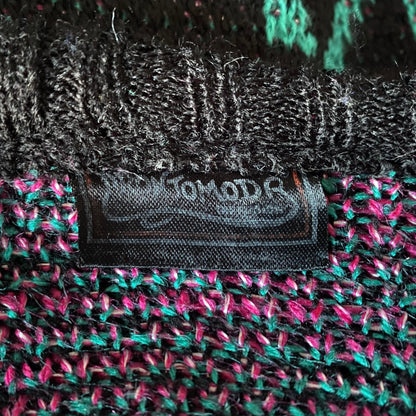 80s black,  pink and green floral crew neck jumper . Approx UK size 14-18