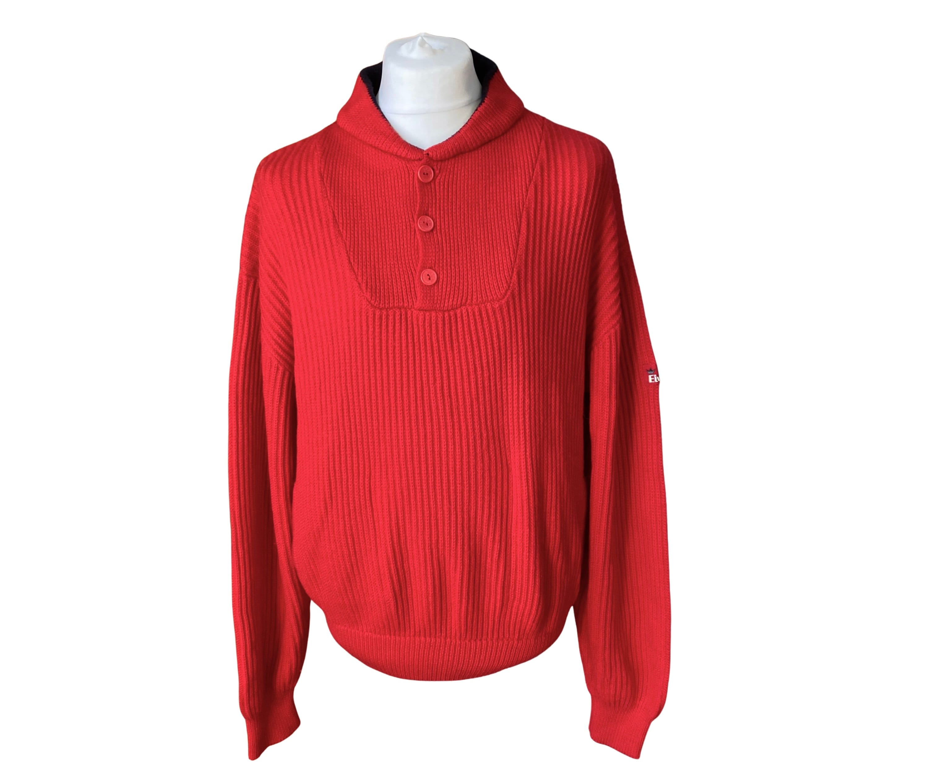 Vintage red ribbed chunky knit sailing jumper. UK size men's XXL ...